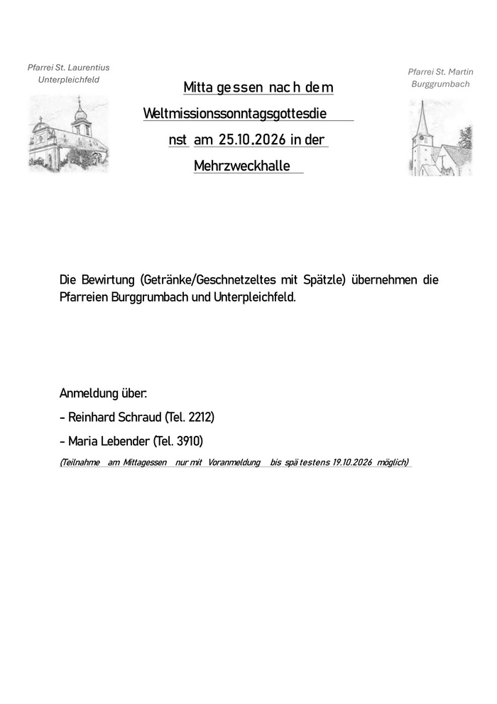 Das ist ein Einladungsplakat zum Gottesdienst am Weltmissionssonntag 2026 in Burggrumbach.