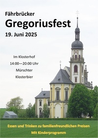 Das ist ein Einladungsplakat. Auf dem Bild ist die Wallfahrtskirche Fährbrück.