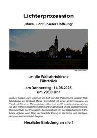 Das Einladungsplakat. In der oberen Hälfte ist ein Foto von der Lichterprozession aus dem letzten Jahr.
